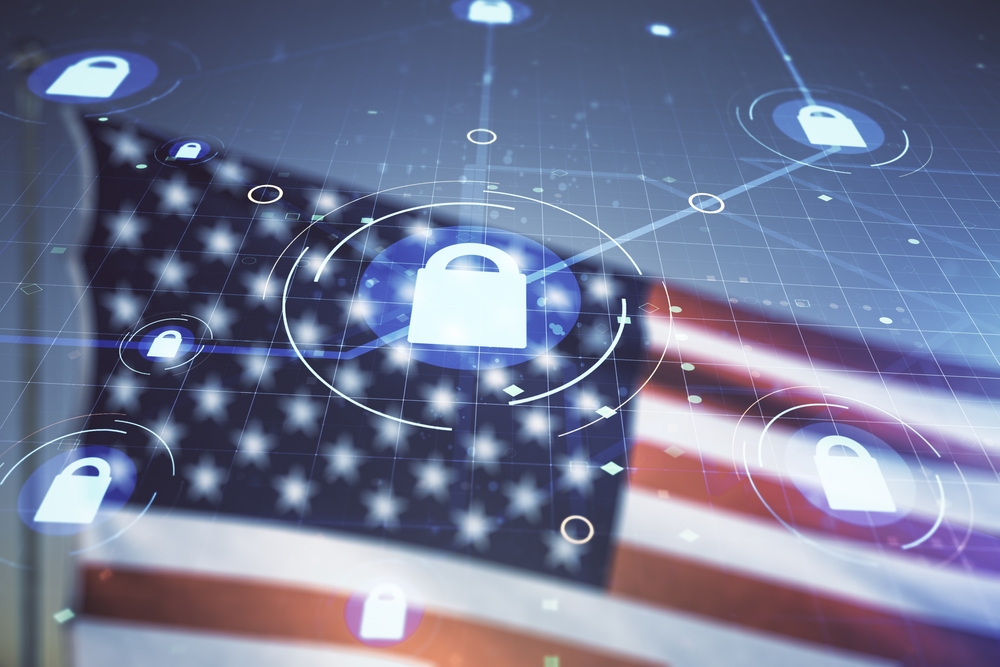 Virtual,Creative,Lock,Symbol,And,Microcircuit,Illustration,On,Usa,Flag