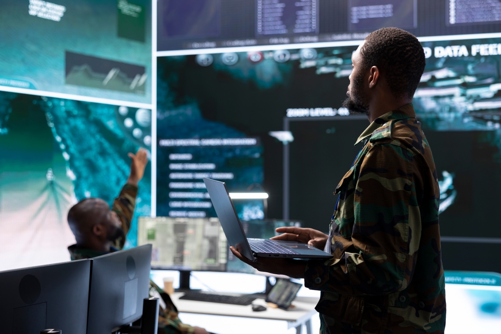 Military,Staff,In,High,Tech,Command,Post,Work,On,Data