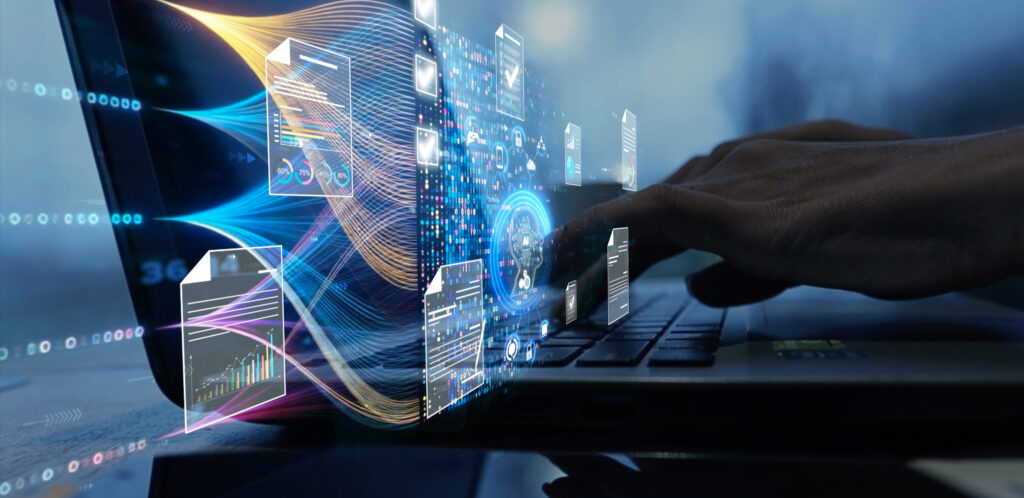 Ai Futuristic Document management concept, check electronic documents on digital documents on virtual screen Document Management System and process automation to efficiently document paperless operate
