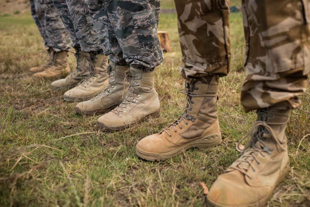 Soldiers Wearing Military Boots and Camouflage Trousers