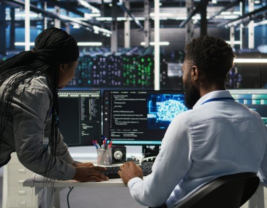 Data,Center,Supervisor,Overseeing,Work,Done,By,Engineer,Using,Deep